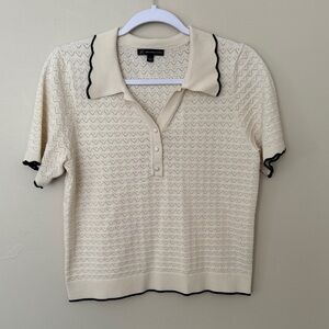 Adrianna Papell Cream Knit Blouse with Black Trim